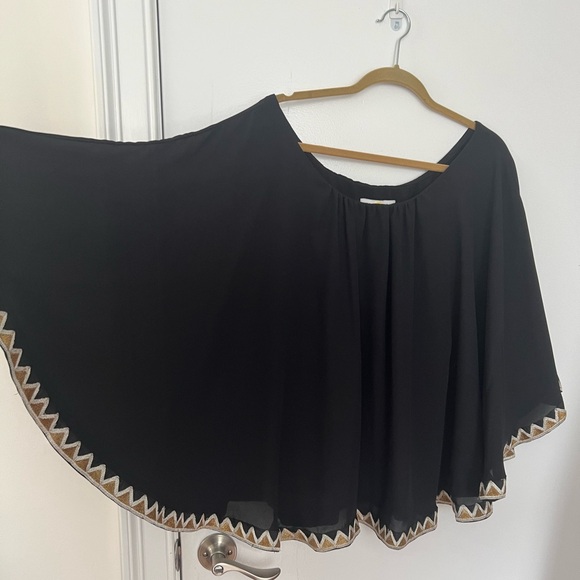 Hippy Heart Handmade Cape Top Shirt Art Deco Gold Metallic Triangle Trim XL Blk - Picture 5 of 7